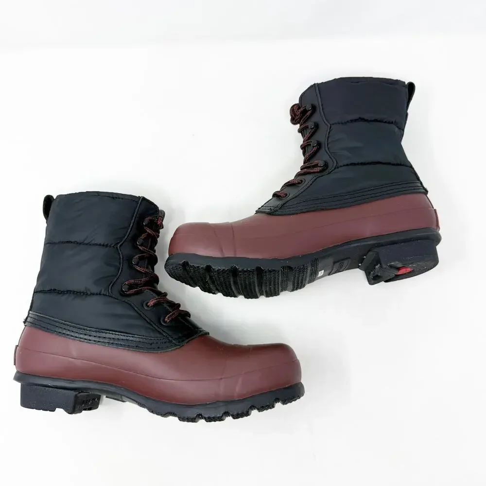 Hunter Maroon/Black Lace Up Rain Boots Women's Size 8 Duck Boot Style Waterproof